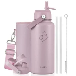 Buzio Duet Series Water Bottle with 2 Lids and Sleeve 1L - Purple